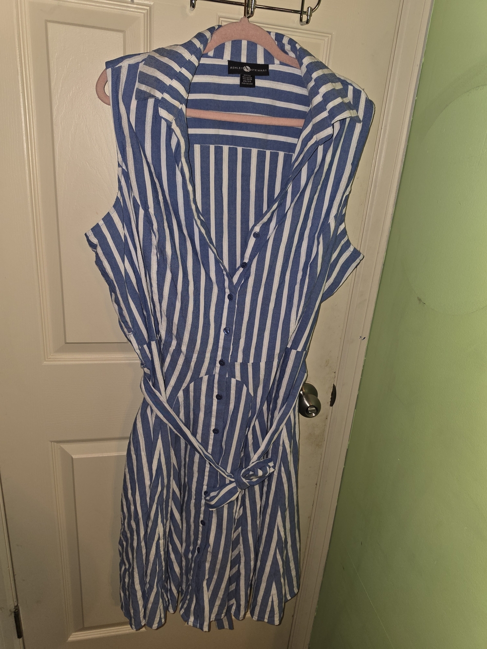 Ashley Stewart Blue and White Striped Midi Shirt Dress